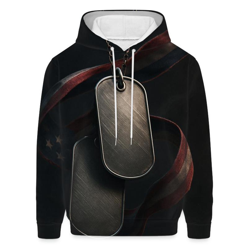 Dog Tags And Flag Threads In Spotlight Dust embroidered hoodies