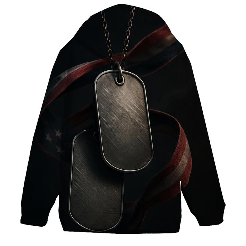 Dog Tags And Flag Threads In Spotlight Dust embroidered hoodies
