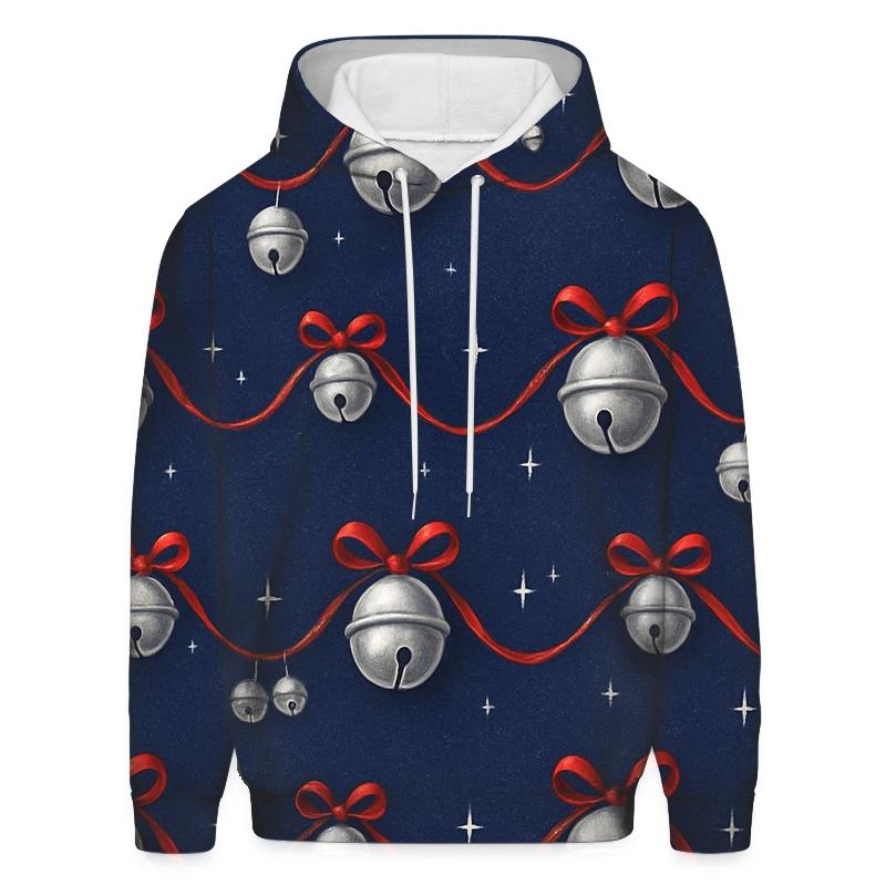 Silver Bell Wave Pattern On Indigo Background embroidered hoodies