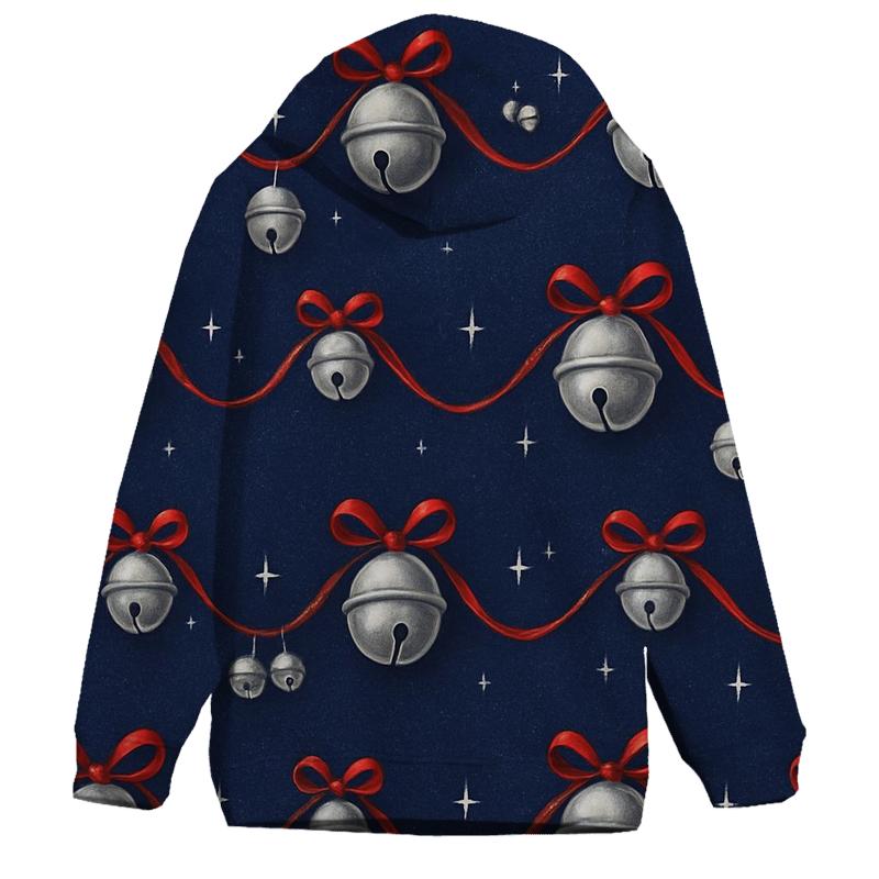 Silver Bell Wave Pattern On Indigo Background embroidered hoodies