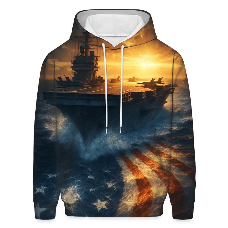 Freedom Torch Over Ocean Carrier Flag Wake premium hoodies