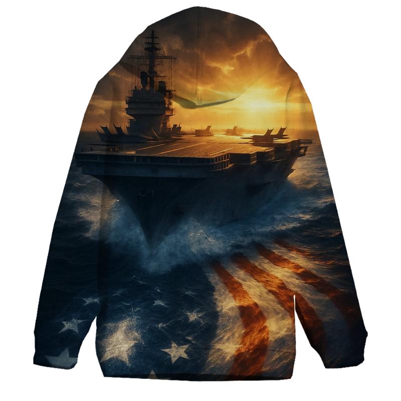 Freedom Torch Over Ocean Carrier Flag Wake premium hoodies