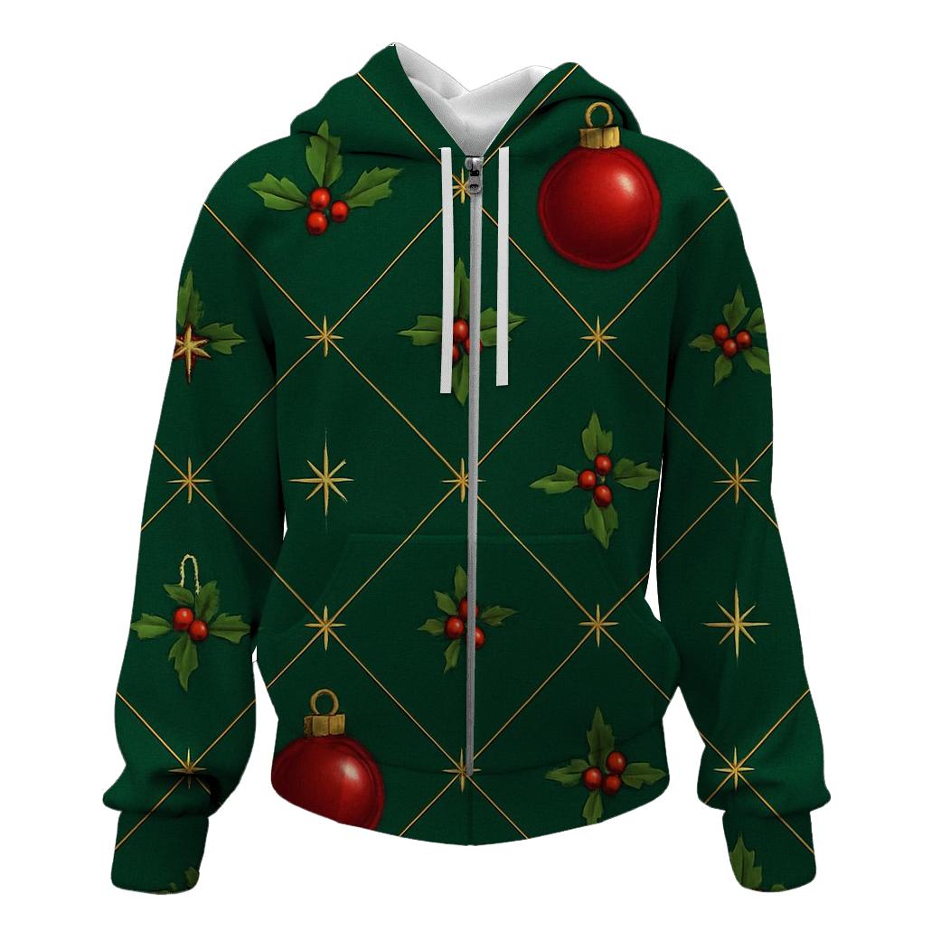 Crimson Ornament Lattice On Deep Pine Background heavyweight hoodies