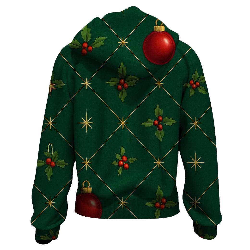 Crimson Ornament Lattice On Deep Pine Background heavyweight hoodies