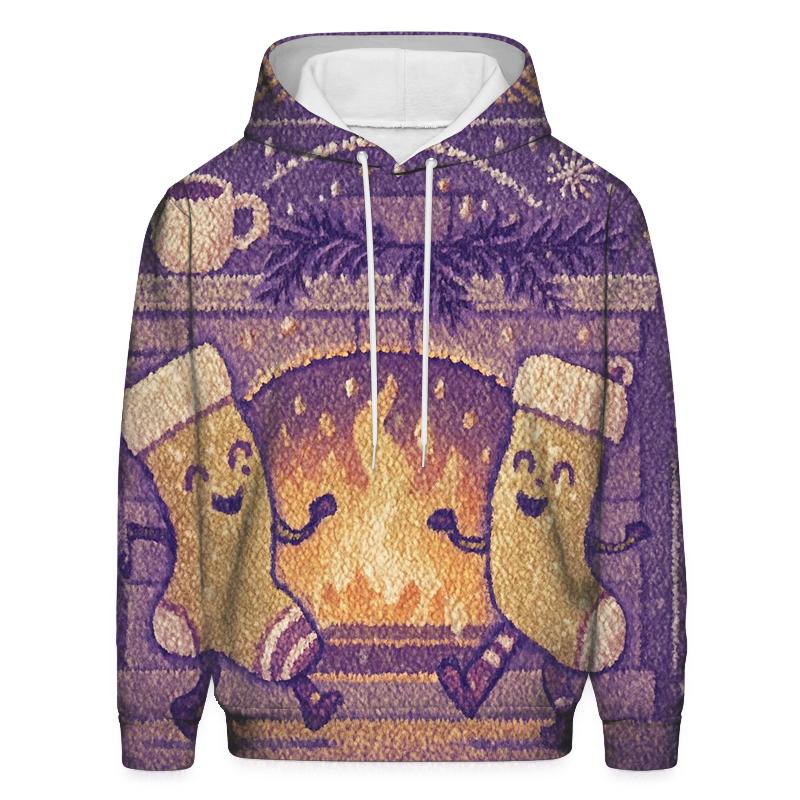 Cozy Knit Fireplace Scene With Dancing Stockings lightweight hoodies