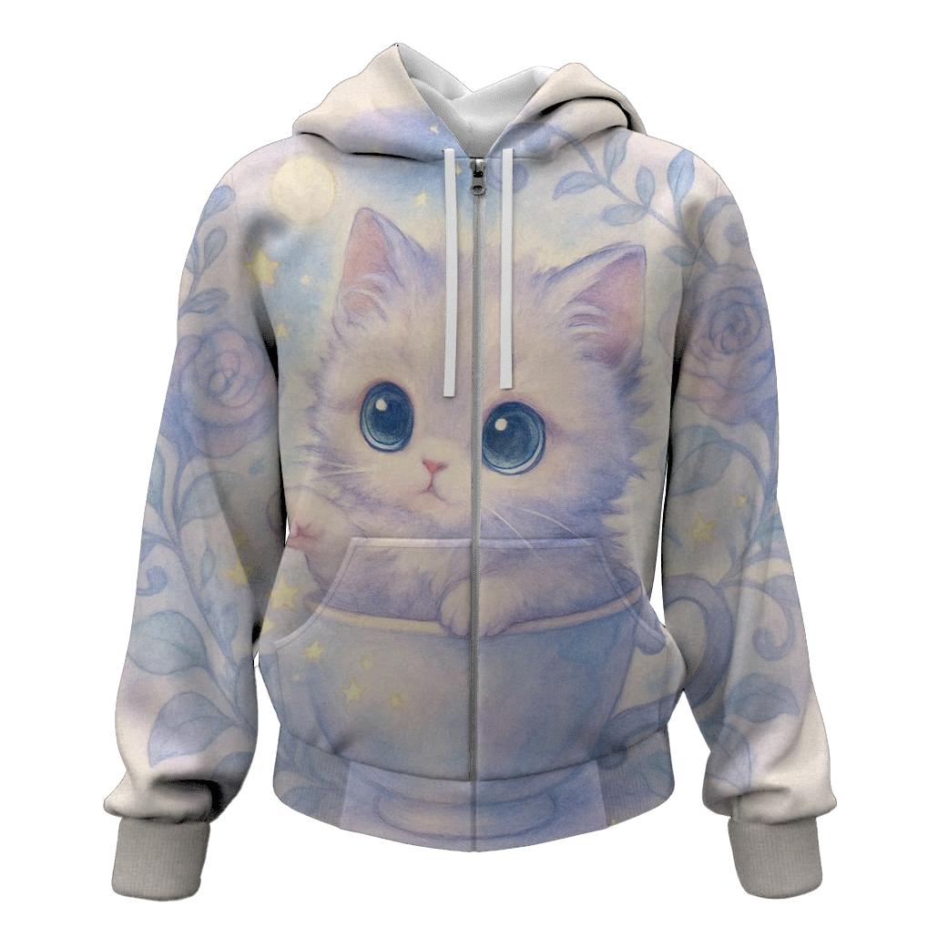 Moonlit Teacup Kitten Garden heavyweight hoodies