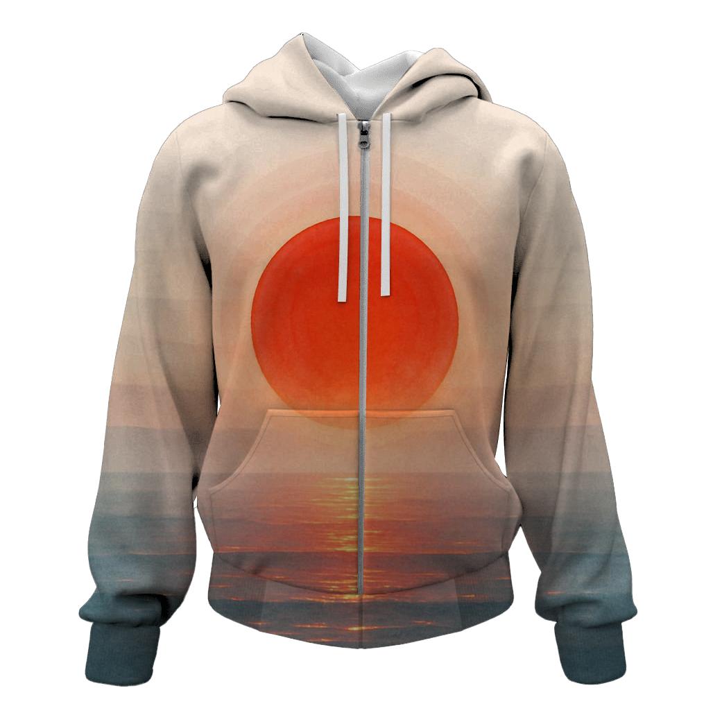 Abstract Flag Of Japan As Rising Sun Ocean Horizon zip-up hoodies
