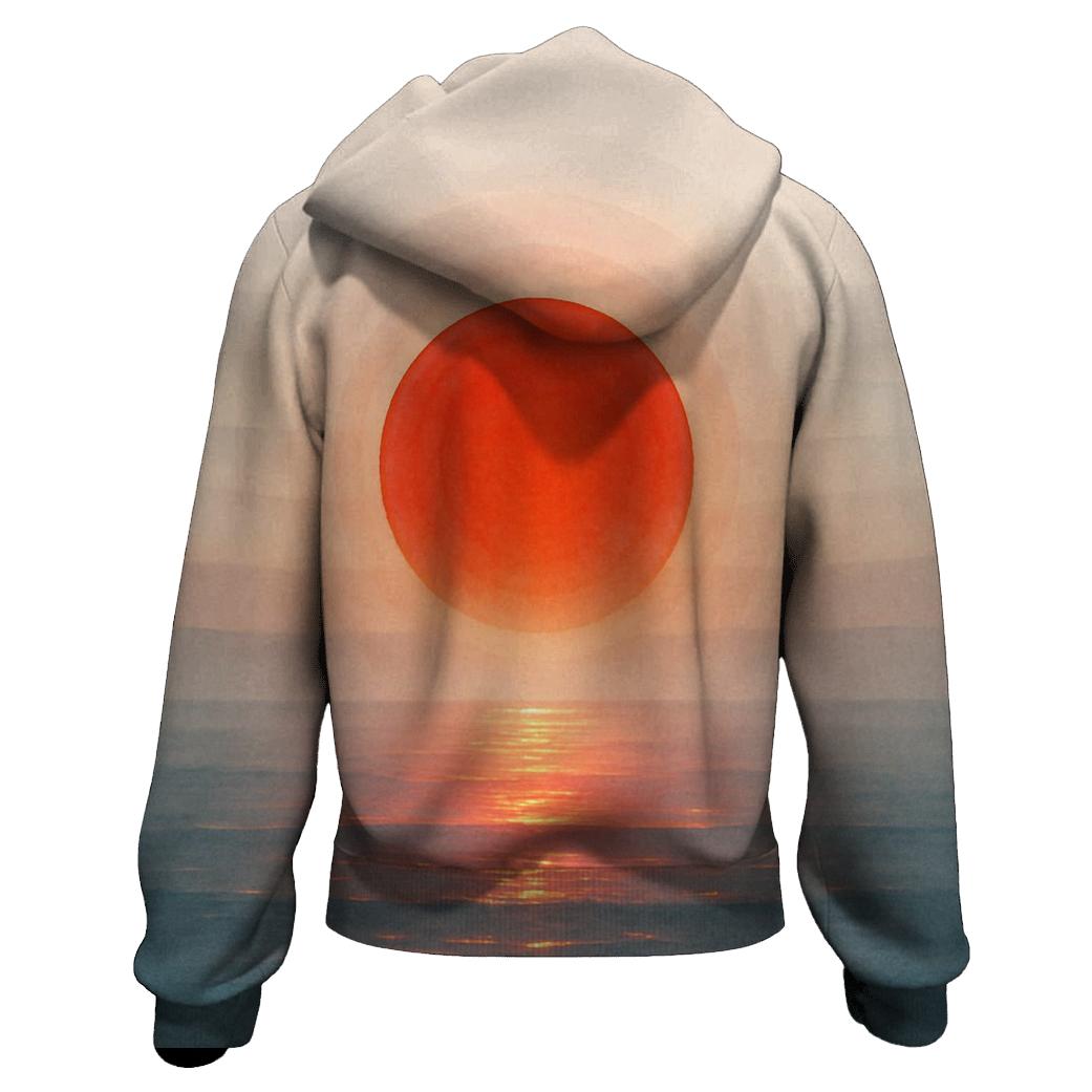 Abstract Flag Of Japan As Rising Sun Ocean Horizon zip-up hoodies