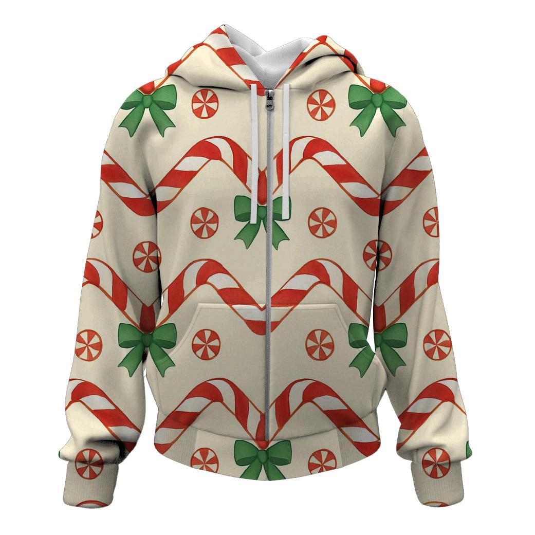 Candy Cane Chevron Stripe On Warm Cream Background lightweight hoodies