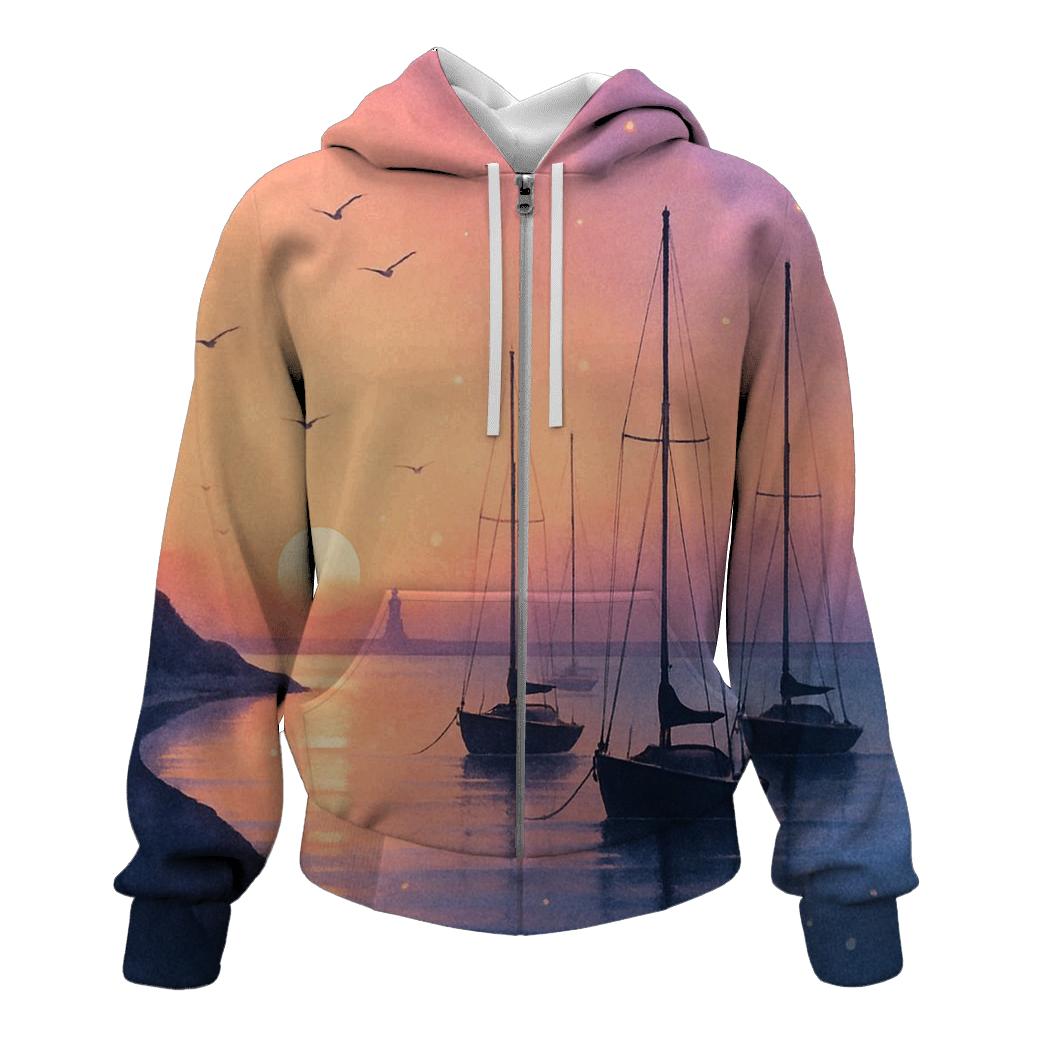 Midnight Lavender Harbor Afterglow zip-up hoodies