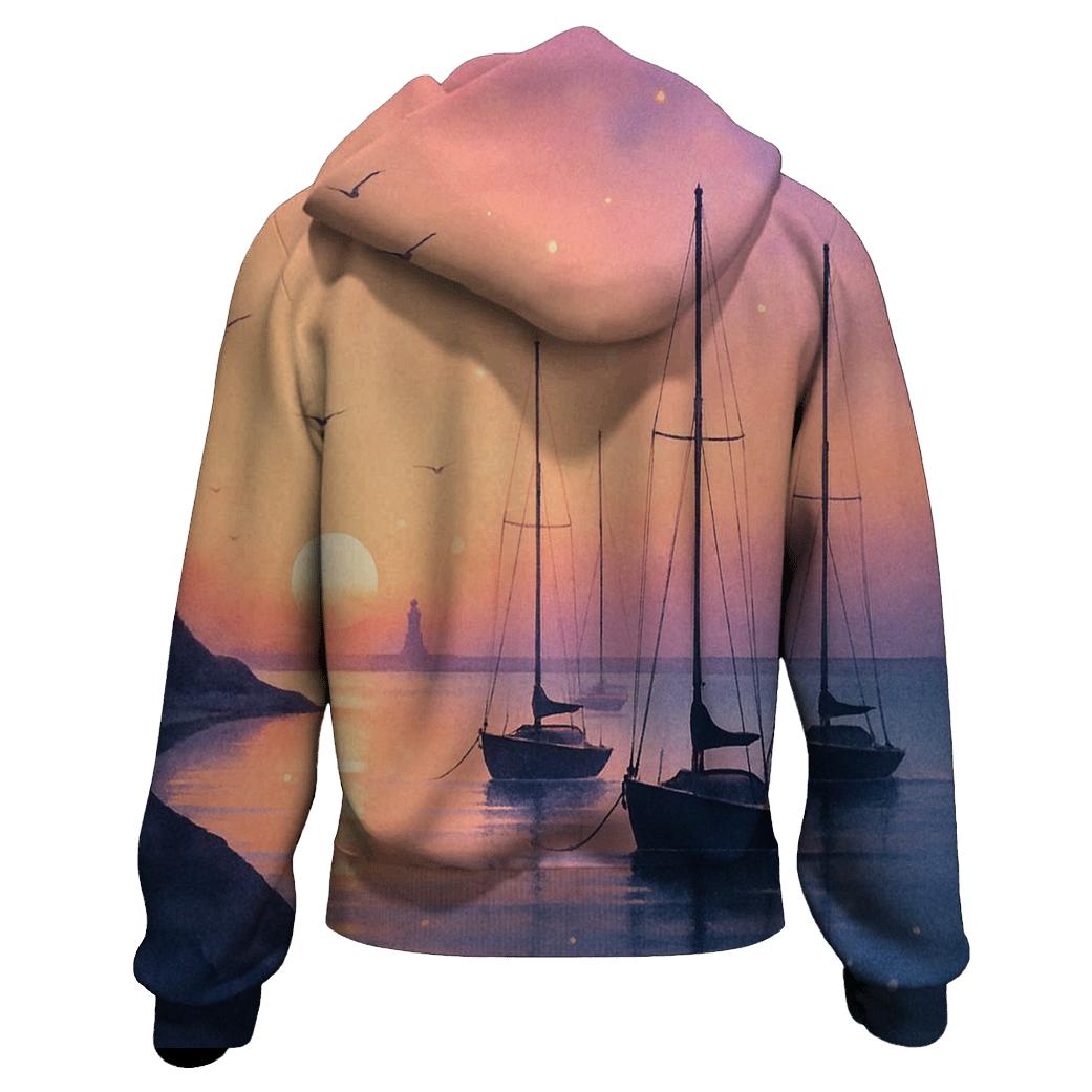 Midnight Lavender Harbor Afterglow zip-up hoodies