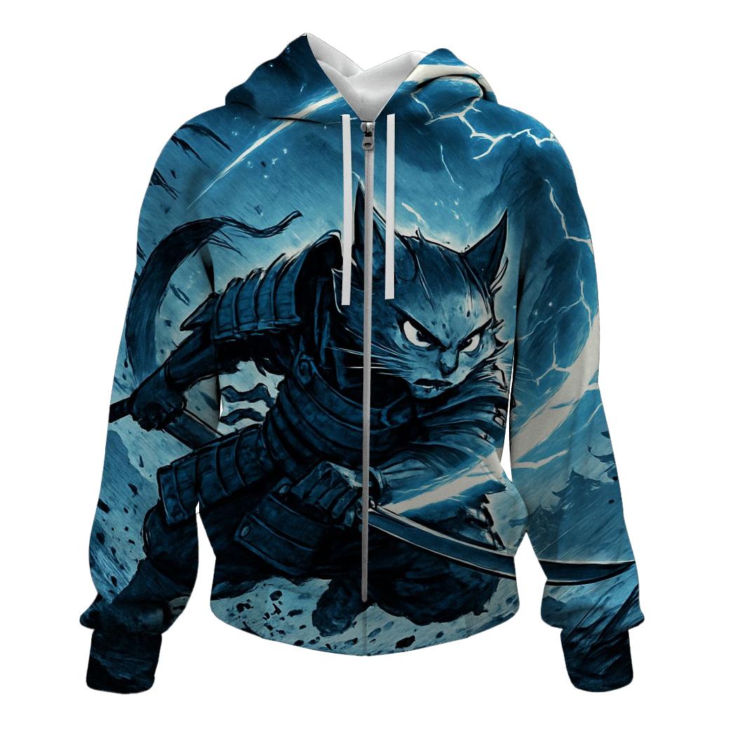 Sapphire Storm Samurai Cat hoodies fashion