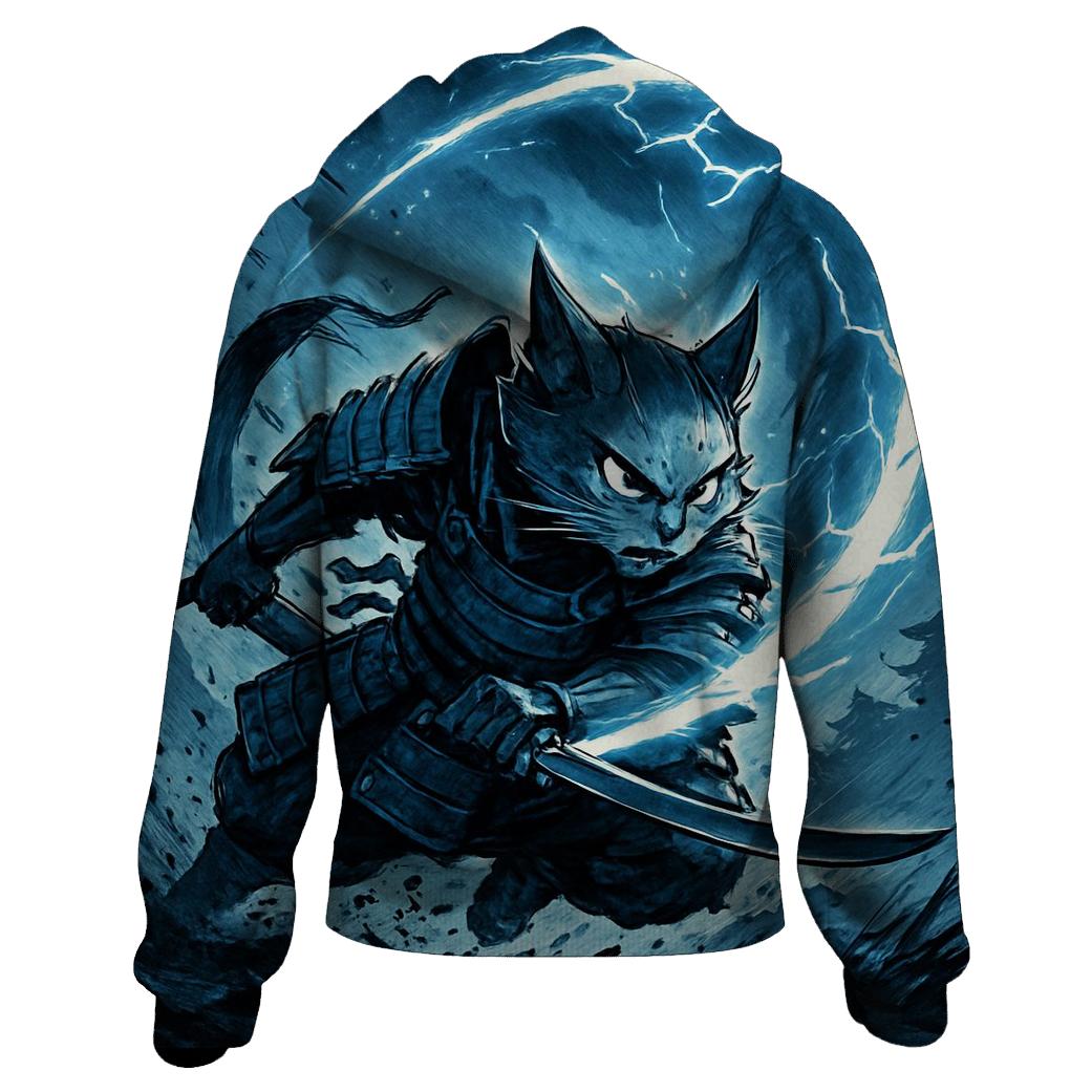 Sapphire Storm Samurai Cat hoodies fashion