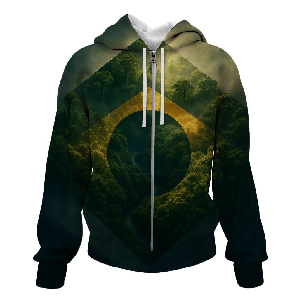 Double Exposure Flag Of Brazil With Rainforest Canopy pullover hoodies