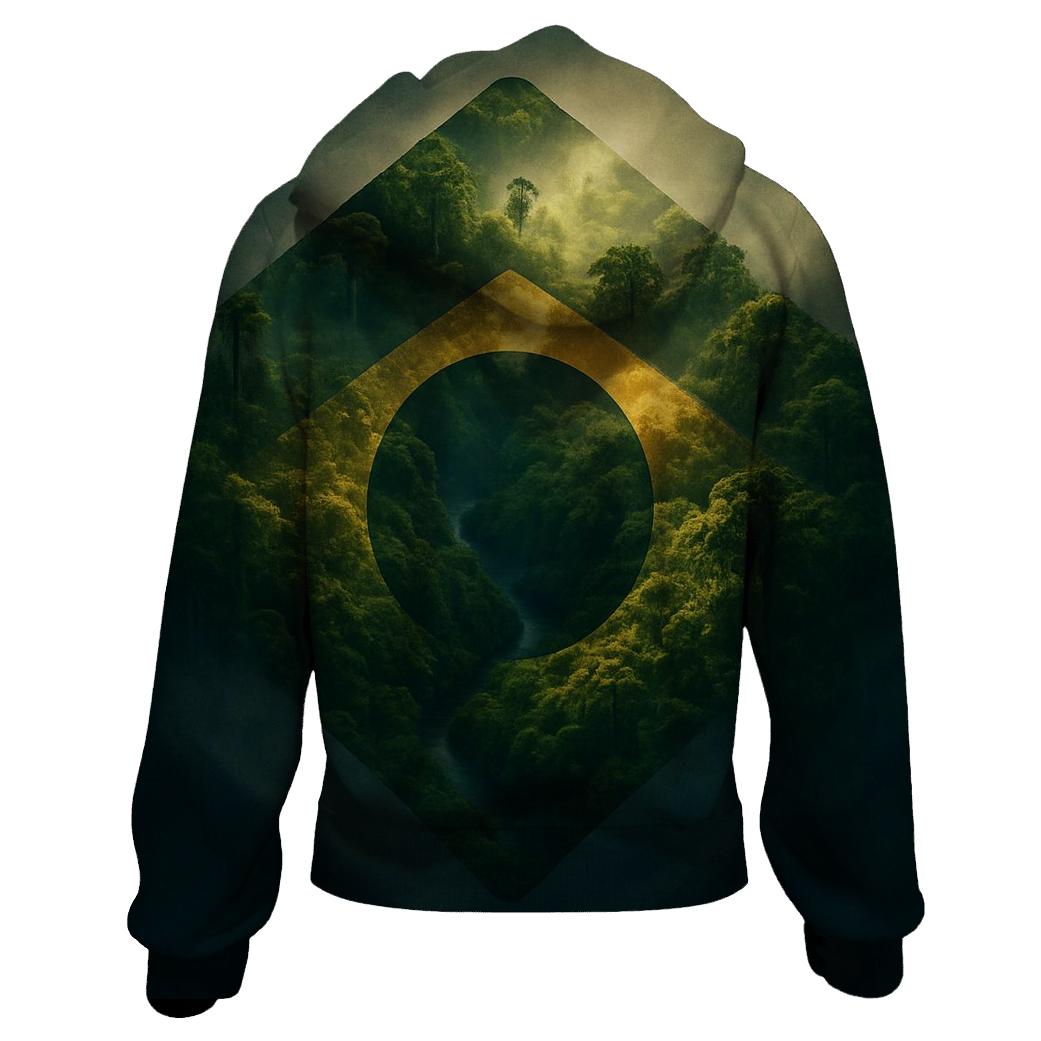 Double Exposure Flag Of Brazil With Rainforest Canopy pullover hoodies