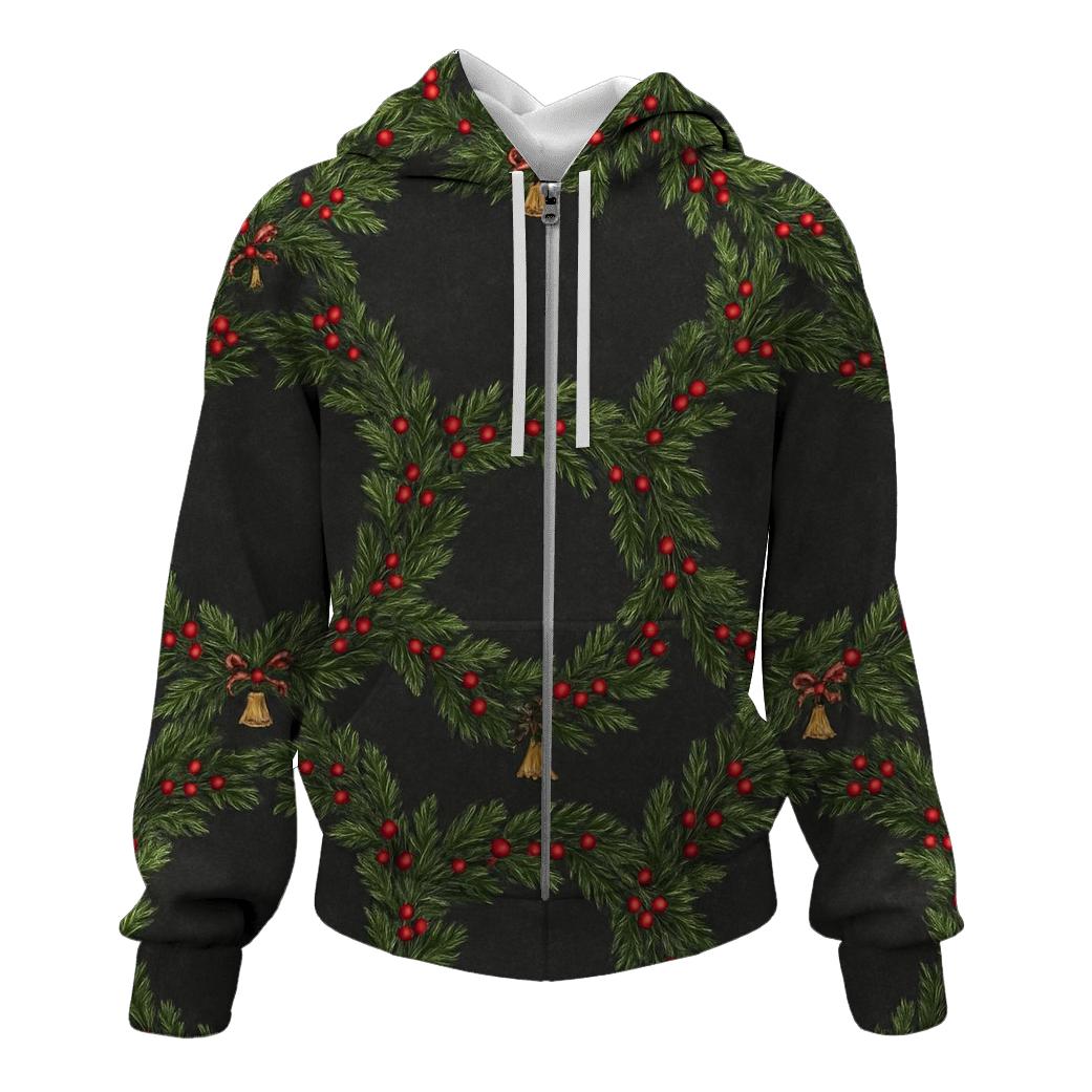 Evergreen Wreath Ring Repeat On Charcoal Background heavyweight hoodies