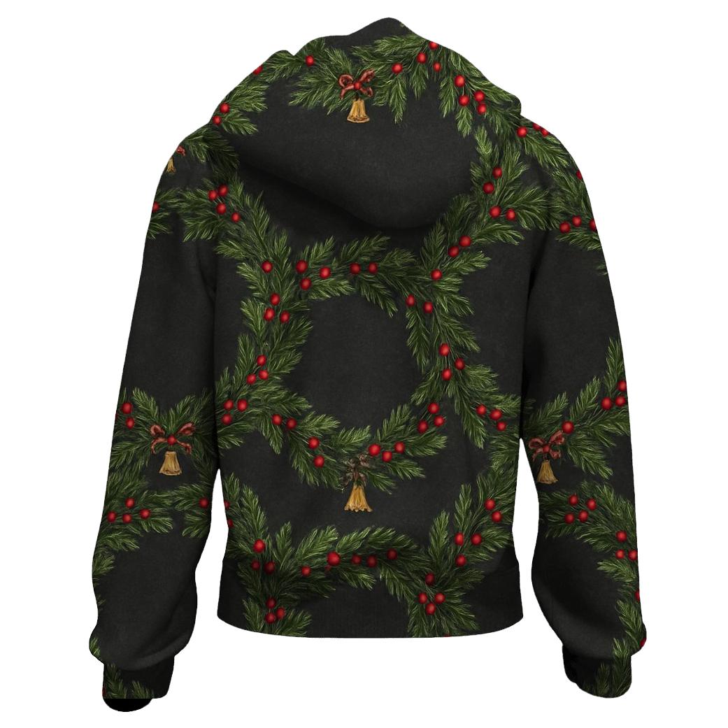 Evergreen Wreath Ring Repeat On Charcoal Background heavyweight hoodies