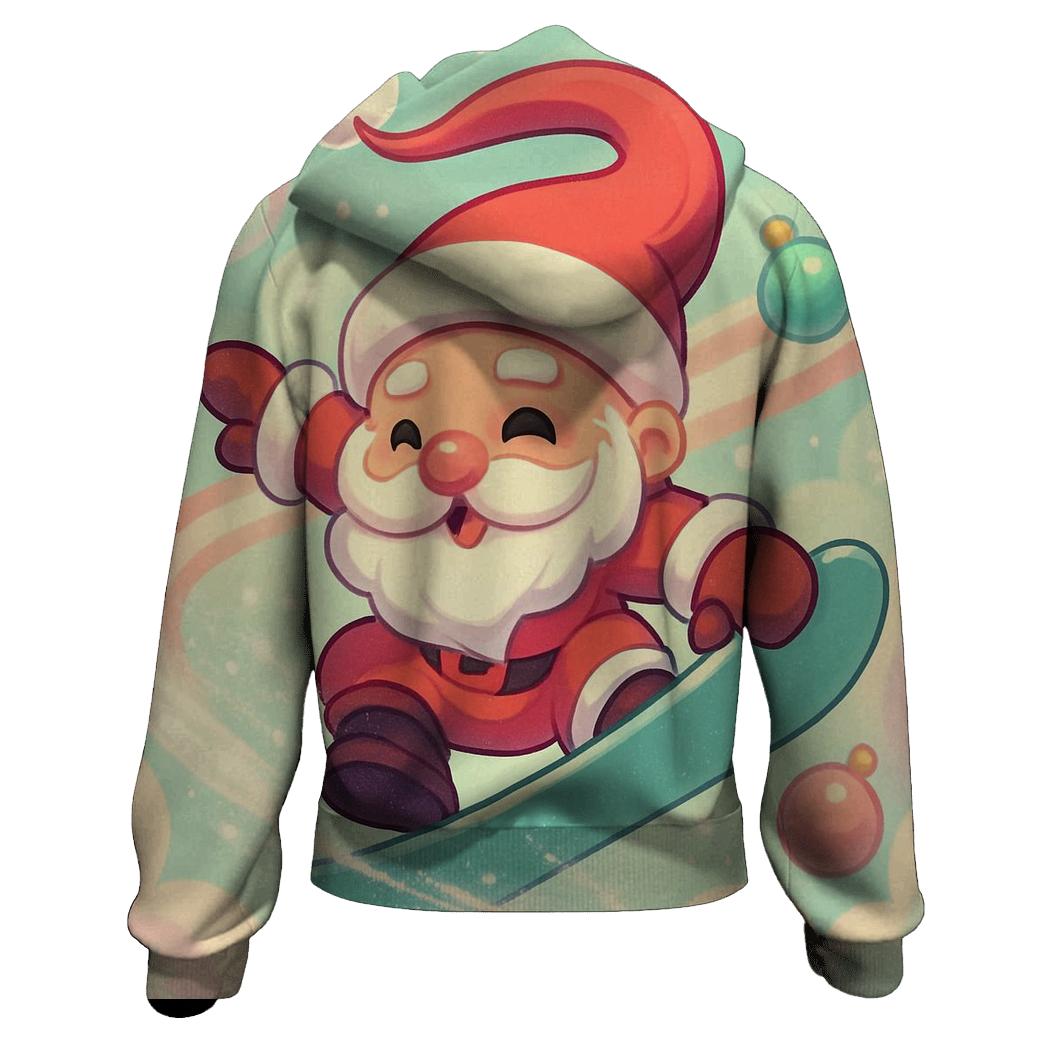 Chibi Santa Snowboard Trick Through Peppermint Clouds graphic hoodies