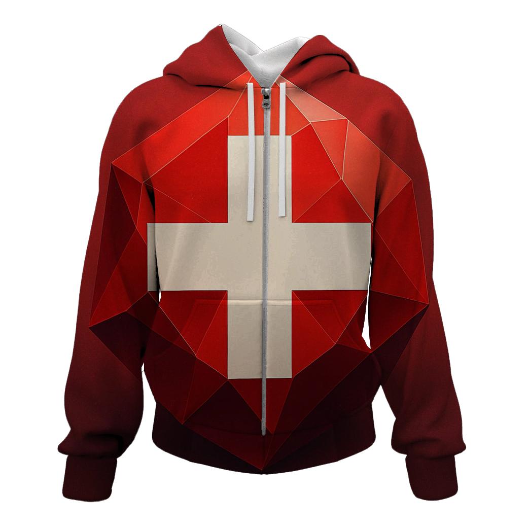 Minimalist Geometric Flag Of Switzerland As Alpine Crystal zip-up hoodies