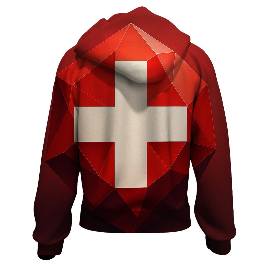 Minimalist Geometric Flag Of Switzerland As Alpine Crystal zip-up hoodies