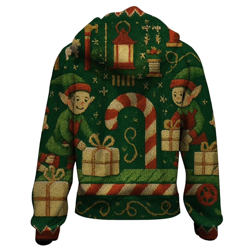 Elf Workshop Candy Cane Conveyor printed hoodies