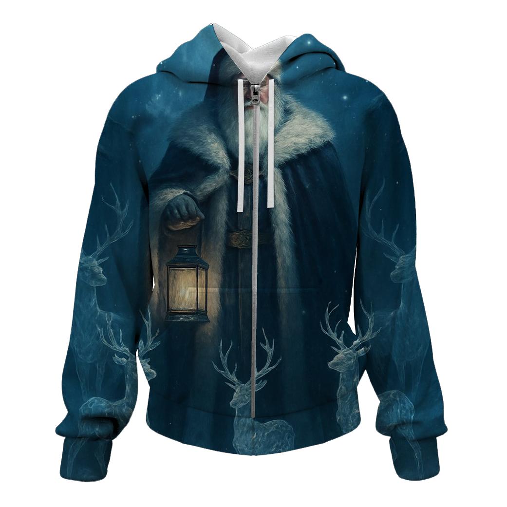 Majestic Moonlit Santa And Crystal Reindeer Parade hoodie designs
