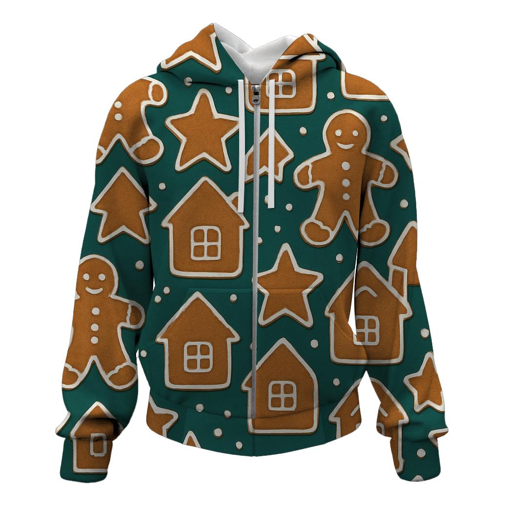 Gingerbread Cookie Tile Mosaic On Teal Background heavyweight hoodies