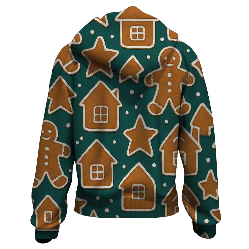 Gingerbread Cookie Tile Mosaic On Teal Background heavyweight hoodies