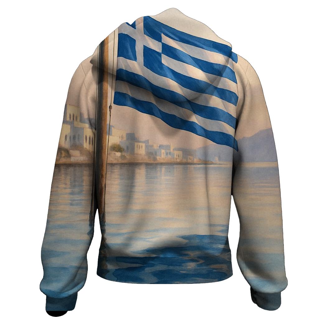 Flag Of Greece Reflected In Aegean Harbor Water hoodie designs