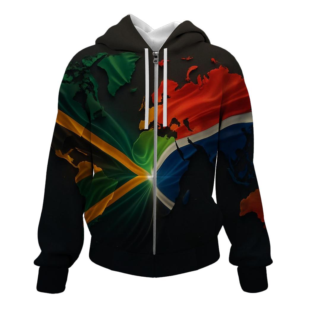 World Map Gradient Flag Of South Africa In Modern Light premium hoodies
