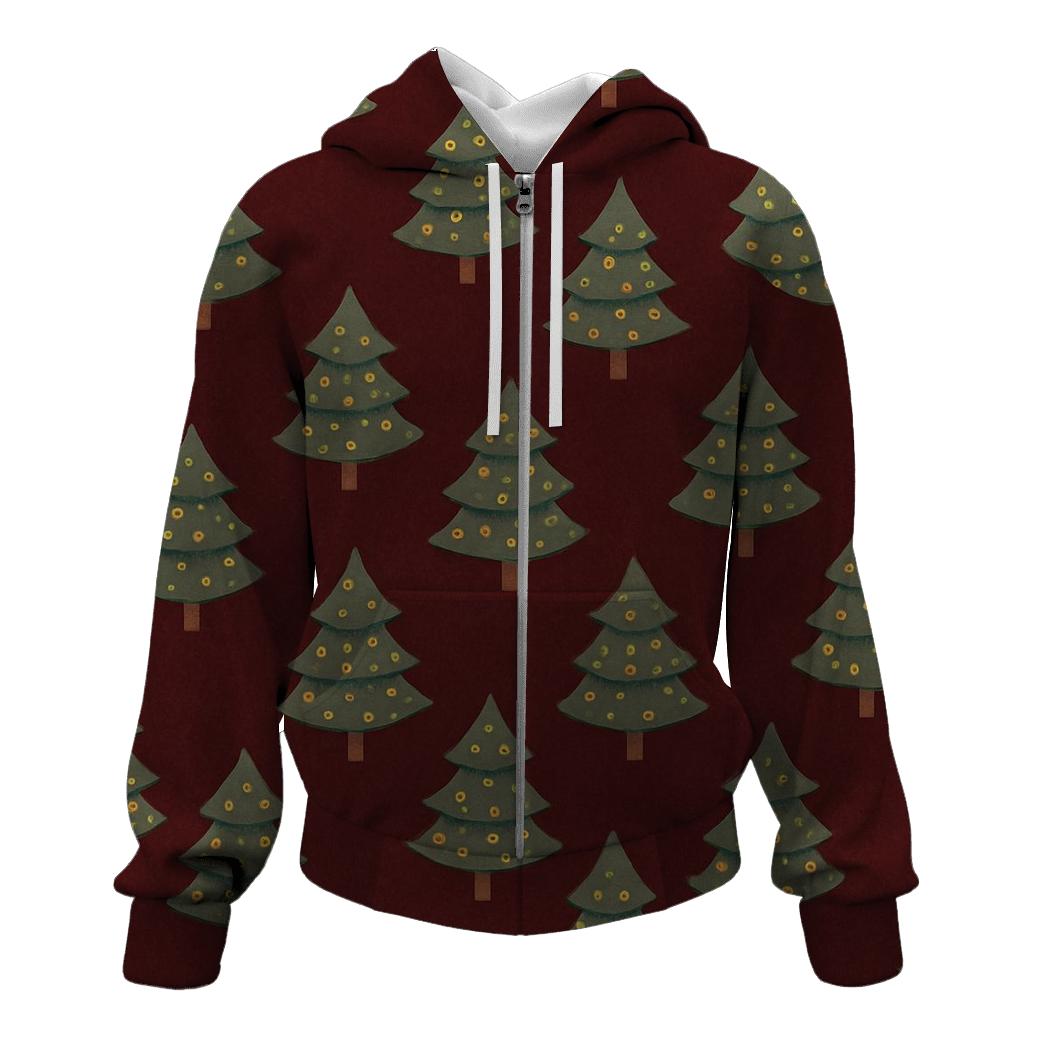 Christmas Tree Spiral Rows On Burgundy Background designer hoodies