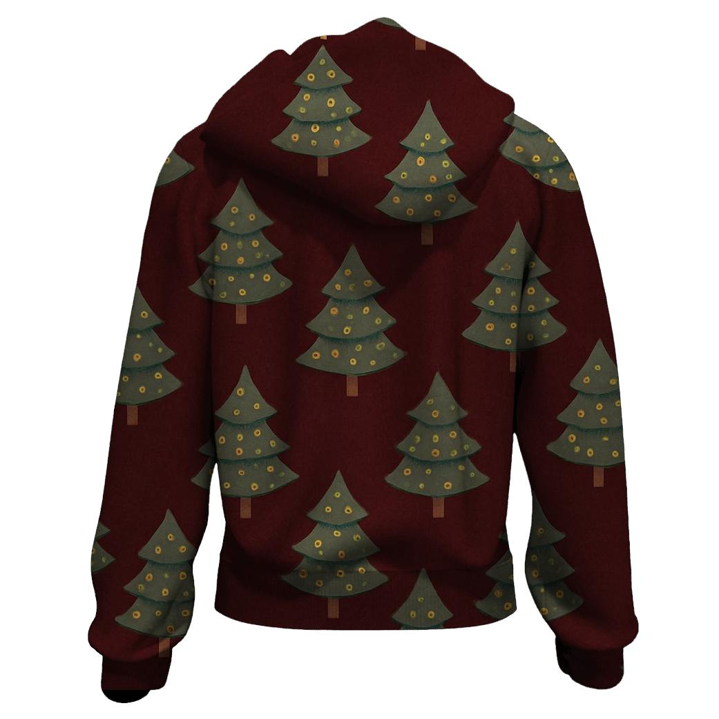 Christmas Tree Spiral Rows On Burgundy Background designer hoodies