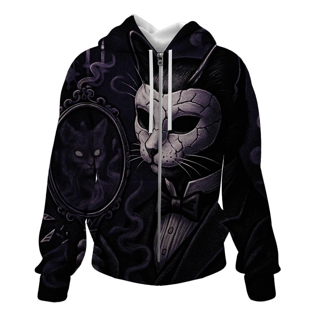 Haunted Mirror Masquerade Cat embroidered hoodies