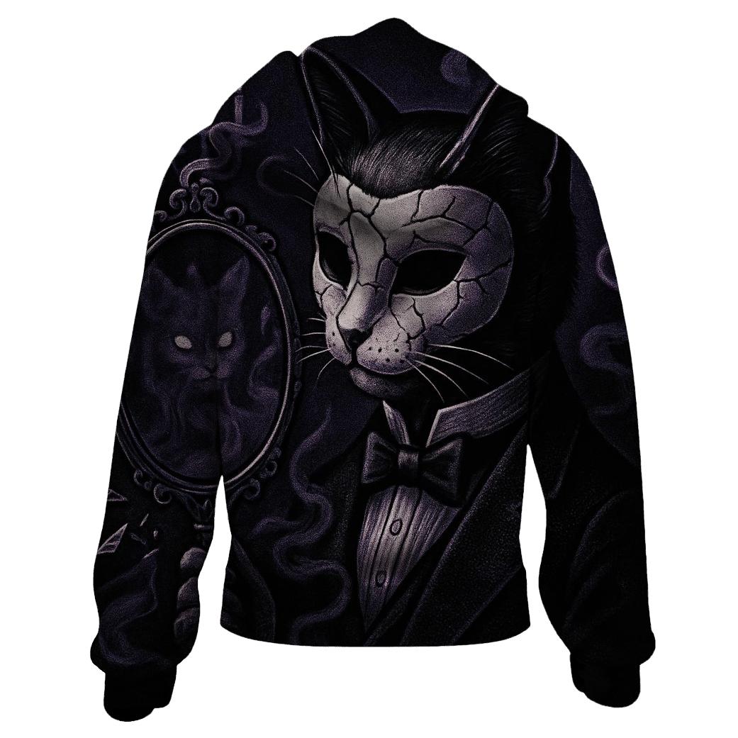Haunted Mirror Masquerade Cat embroidered hoodies