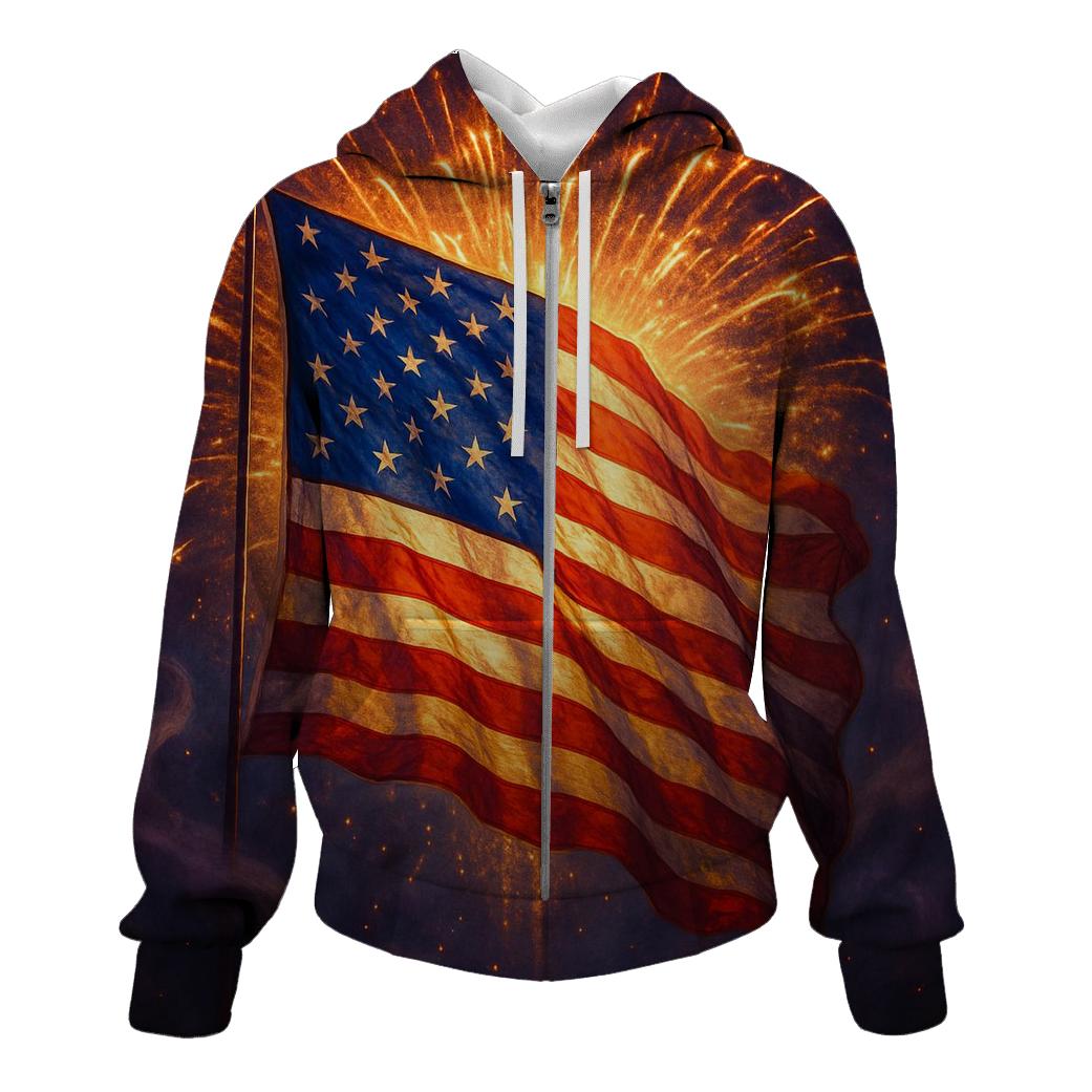 Fireworks Halo Flag Burst printed hoodies