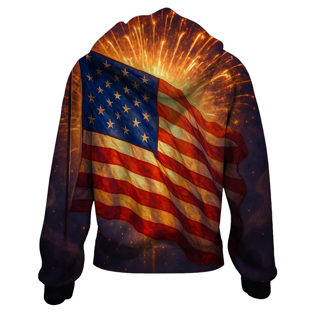 Fireworks Halo Flag Burst printed hoodies