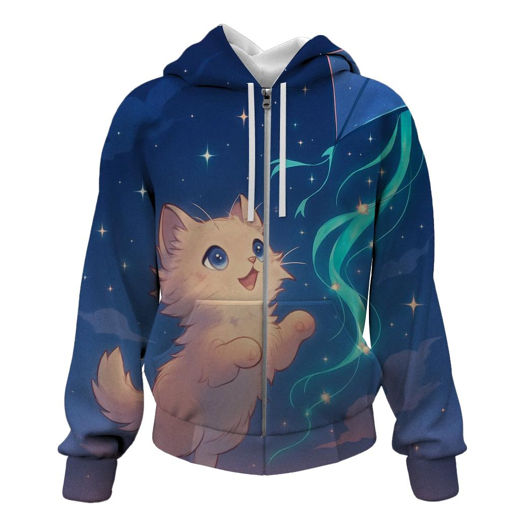 Starlit Kite Tail Kitten embroidered hoodies