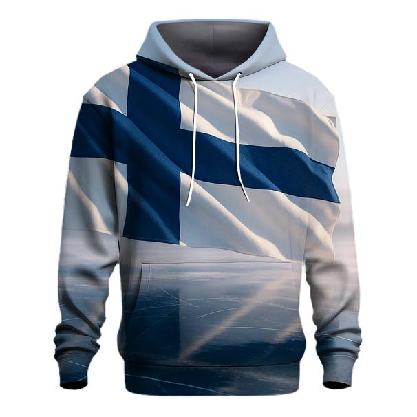 Aurora Fabric Flag Of Finland Over Frozen Lake graphic hoodies