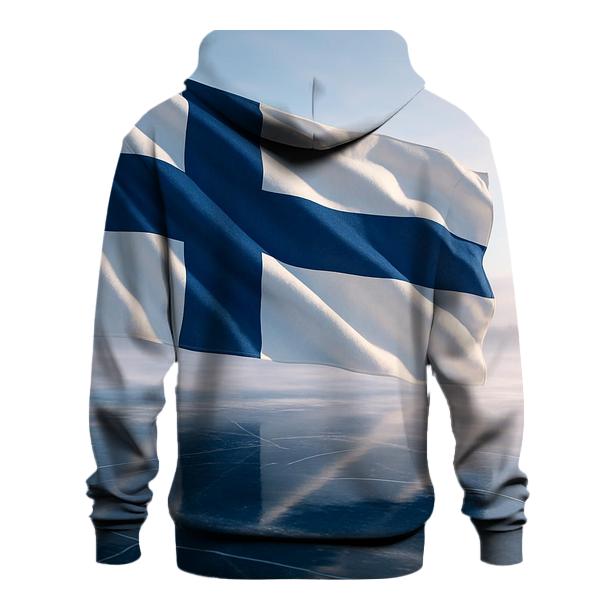 Aurora Fabric Flag Of Finland Over Frozen Lake graphic hoodies