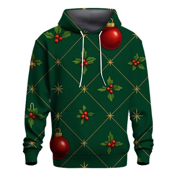 Crimson Ornament Lattice On Deep Pine Background premium hoodies