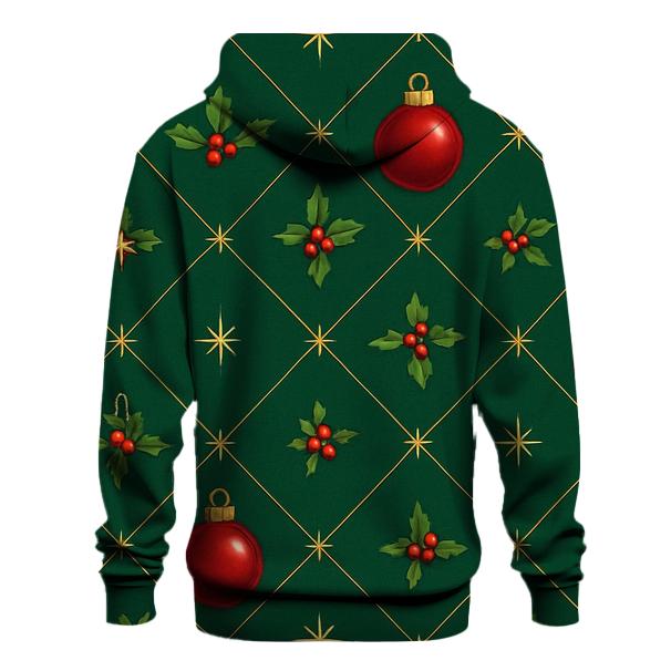 Crimson Ornament Lattice On Deep Pine Background premium hoodies