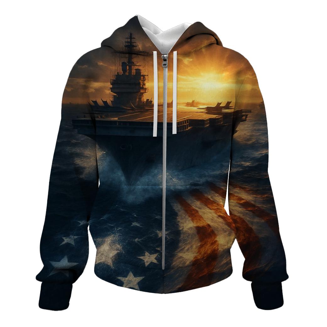 Freedom Torch Over Ocean Carrier Flag Wake premium hoodies