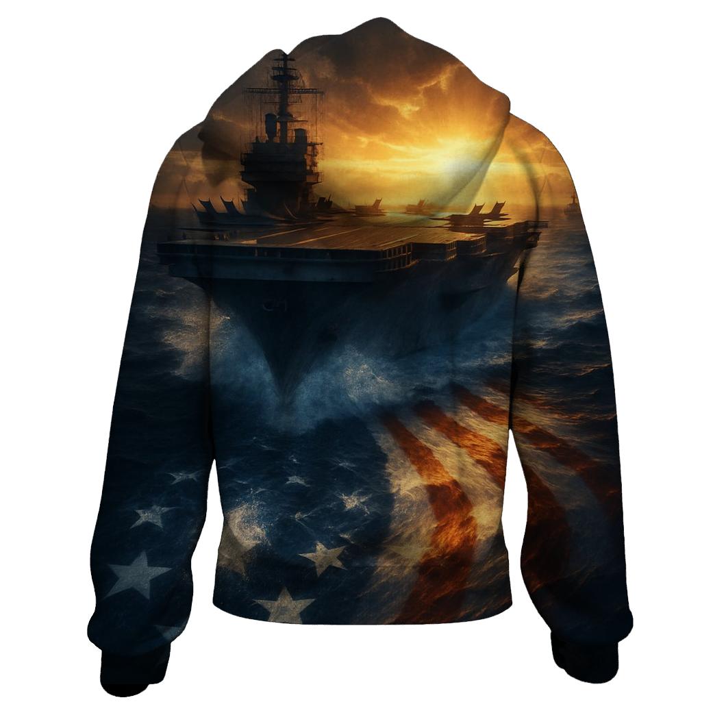 Freedom Torch Over Ocean Carrier Flag Wake premium hoodies