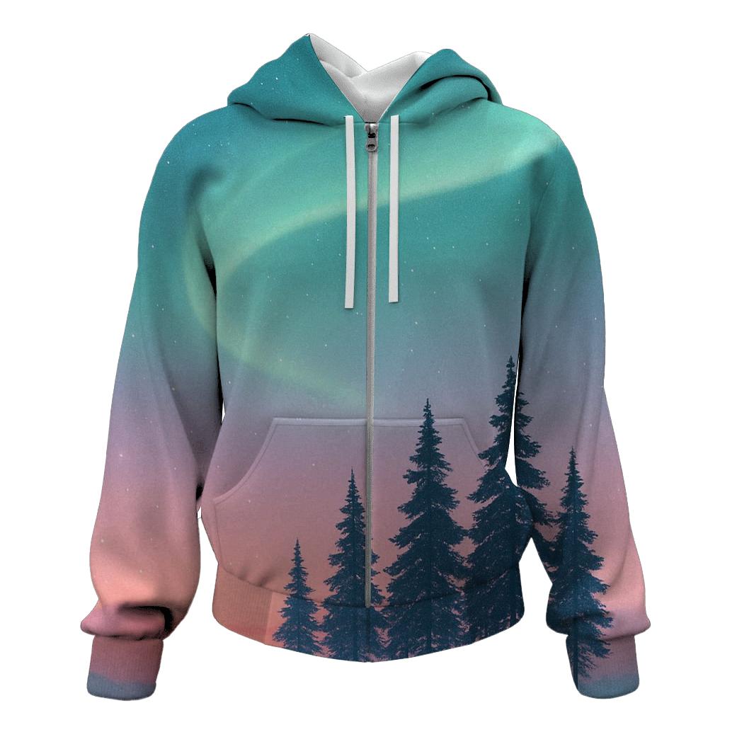 Aurora Tinged Sunset Above Polar Pines heavyweight hoodies