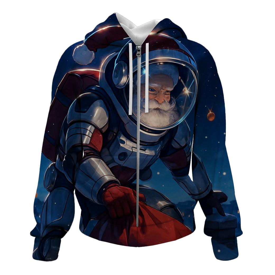 Santa Astronaut Delivering Gifts On A Starry Rooftop custom hoodies