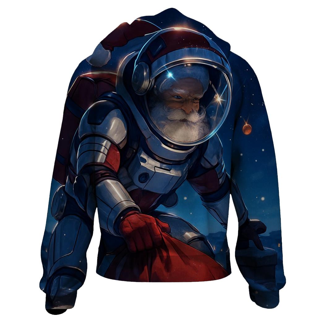 Santa Astronaut Delivering Gifts On A Starry Rooftop custom hoodies