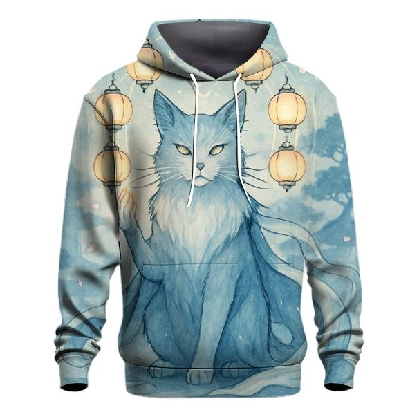 Moonlit Lantern Guardian Cat zip-up hoodies