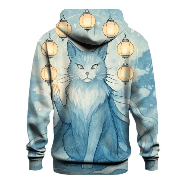 Moonlit Lantern Guardian Cat zip-up hoodies