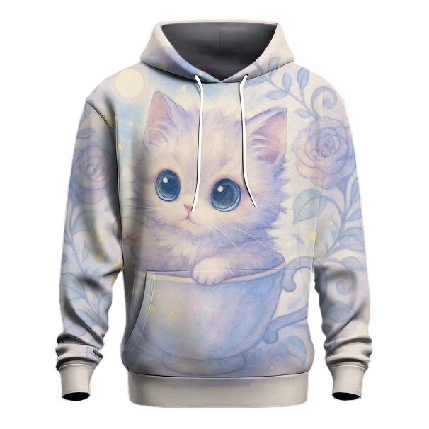 Moonlit Teacup Kitten Garden printed hoodies