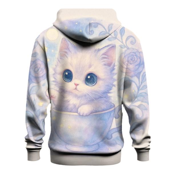 Moonlit Teacup Kitten Garden printed hoodies